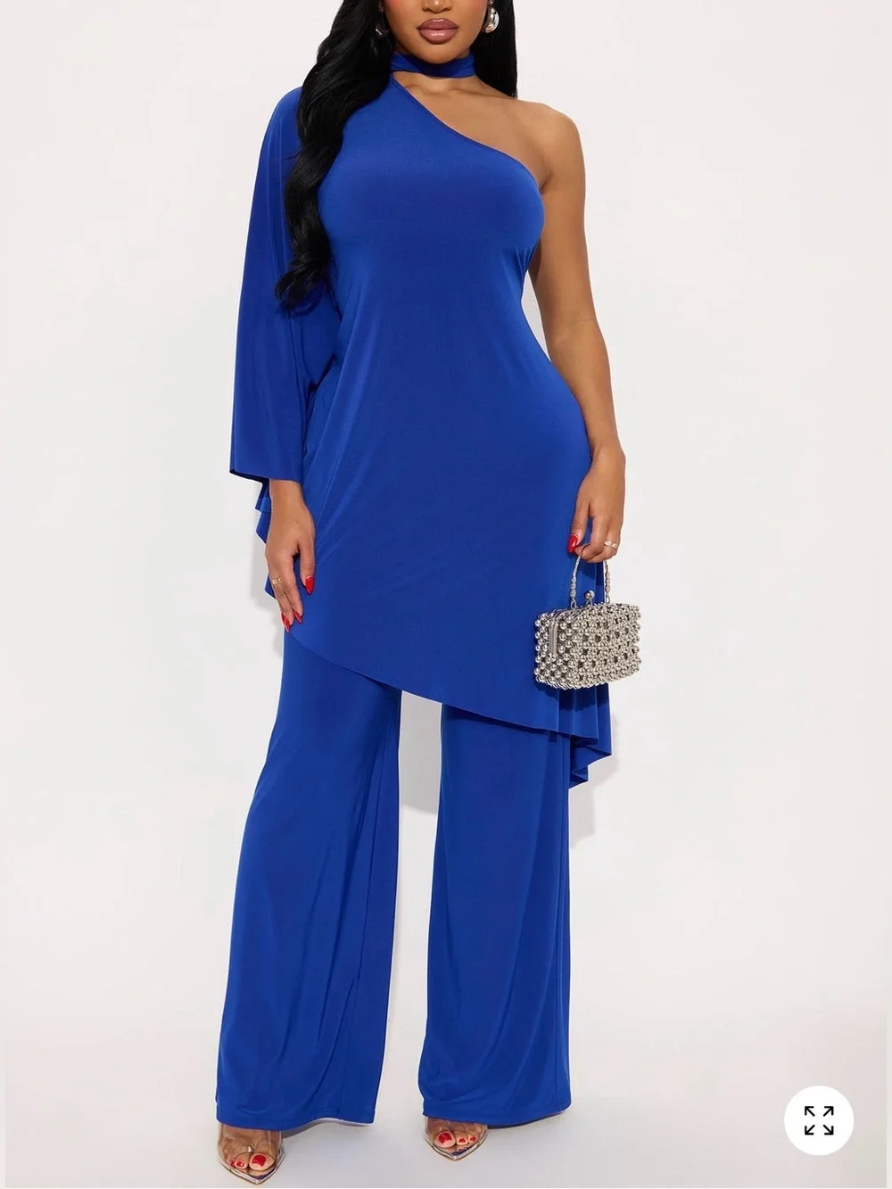 Fashion Nova One-Shoulder Royal Blue Wide-Leg Matching Set